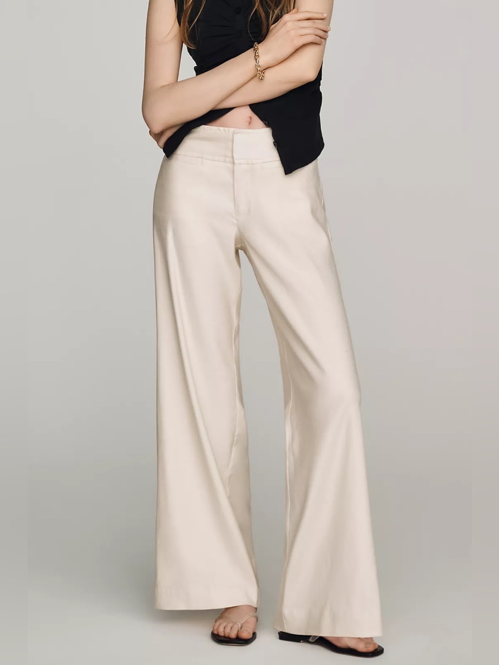 Maeve Linen Stretch High-Rise Trousers in Egret Size 14